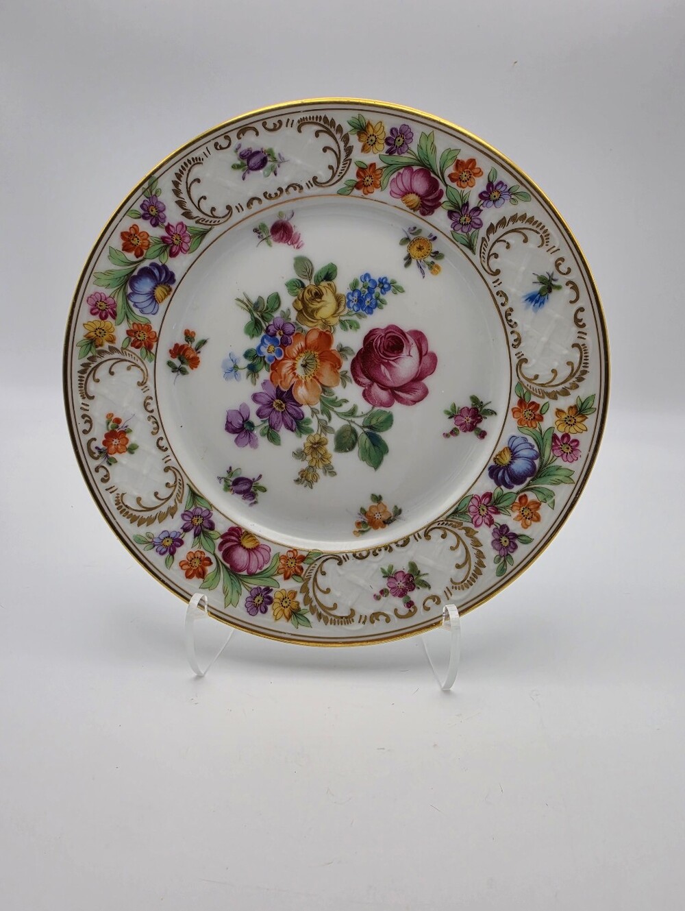 Vintage Schumann Bavaria Dresden Flowers 6.75” Dessert Plate - Antique 1920s